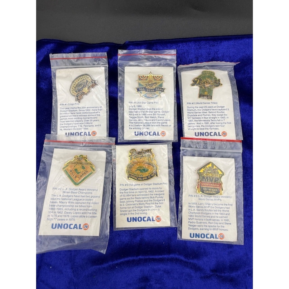 Vintage Unocal 76 Dodgers Pin Lot Gold Baseball World Series All-Star Game 6pc